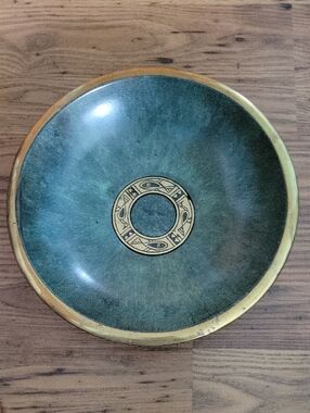 VTG Mid-Century Israeli Verdigris Brass Footed Bowl - Dayagi Style